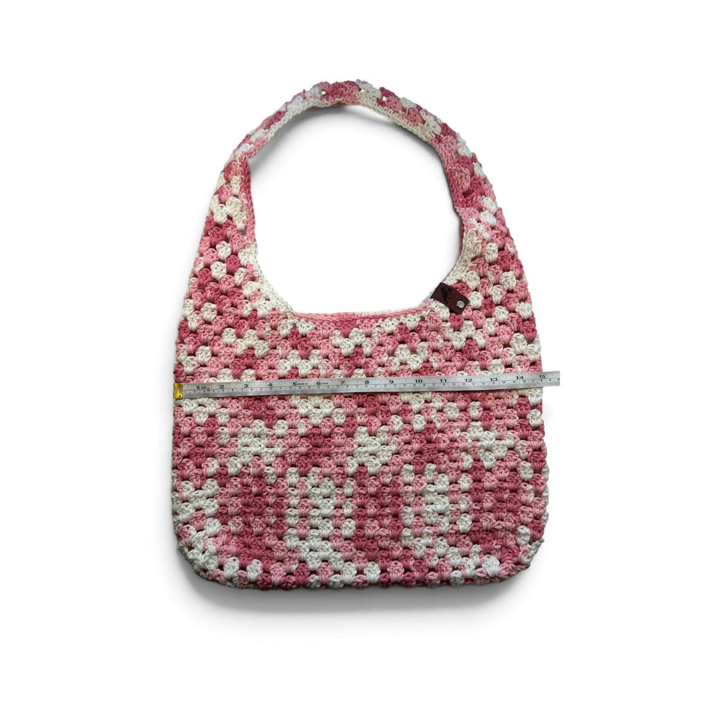 Blush Pink Crochet Boho Bag - Cream with Pink Multi