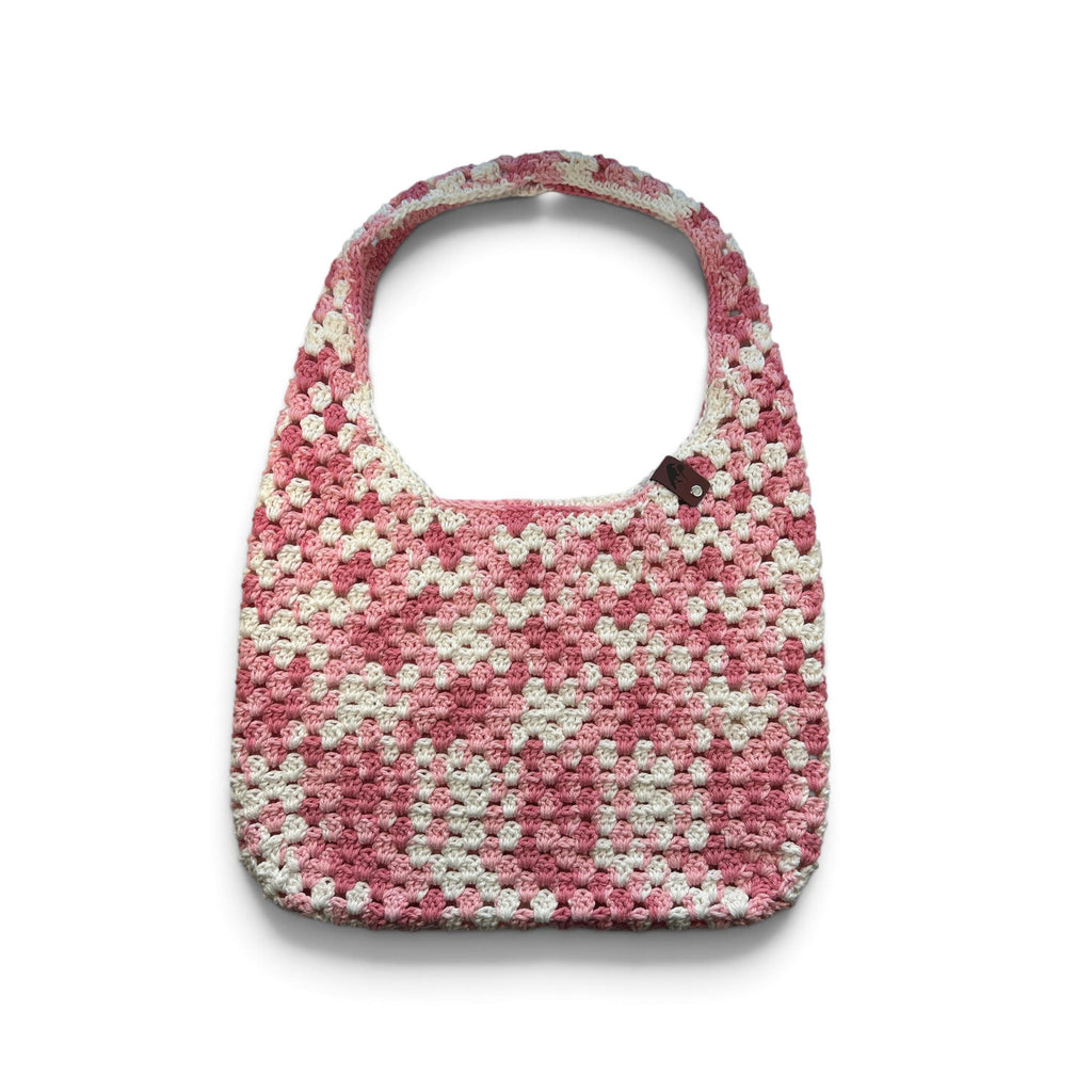 Blush Pink Crochet Boho Bag - Cream with Pink Multi