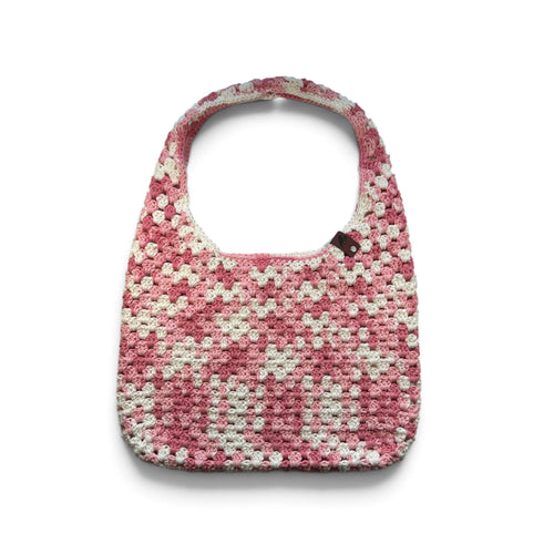 Blush Pink Crochet Boho Bag - Cream with Pink Multi