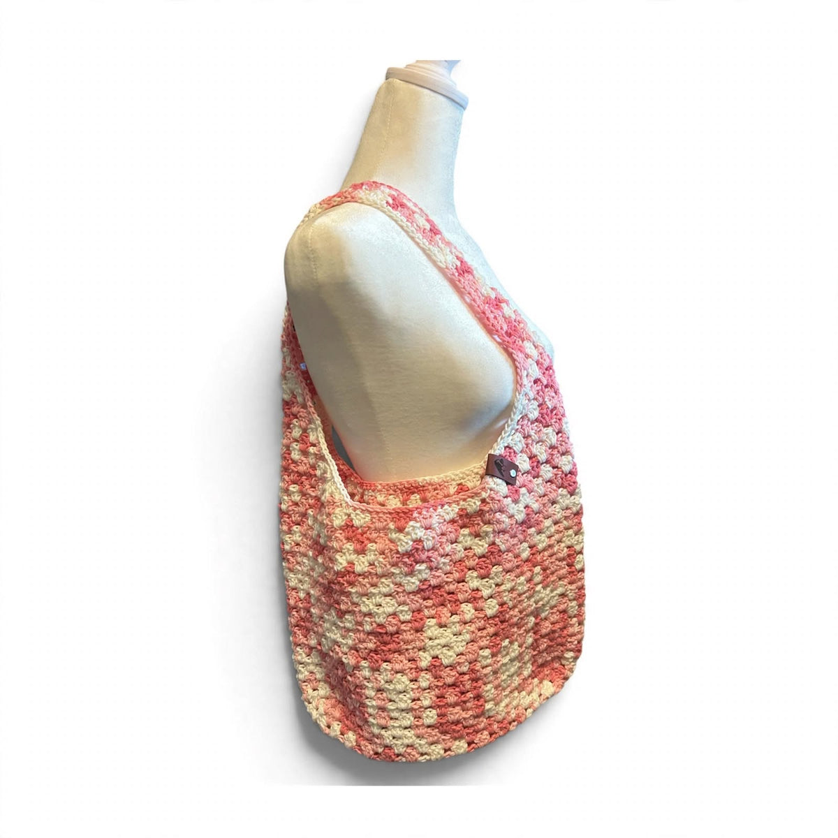 Blush Pink Crochet Boho Bag - Cream with Pink Multi