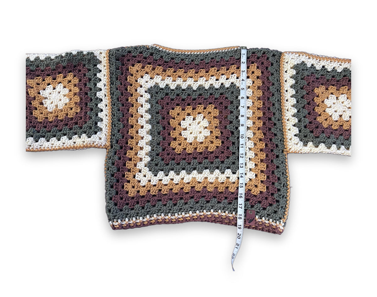 Granny Square Crochet Cardigan - Mustard / Sage / Brown / Cream