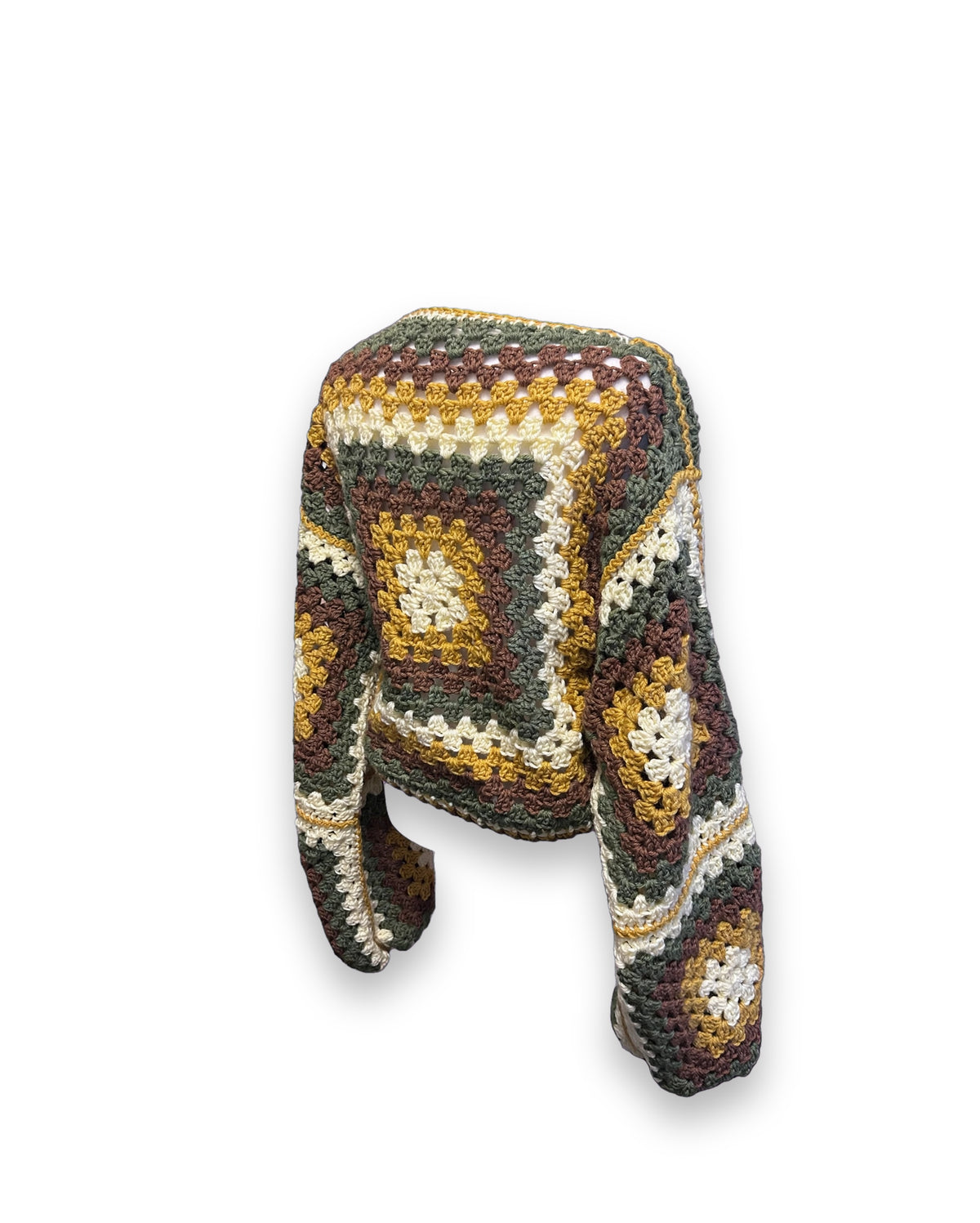 Granny Square Crochet Cardigan - Mustard / Sage / Brown / Cream